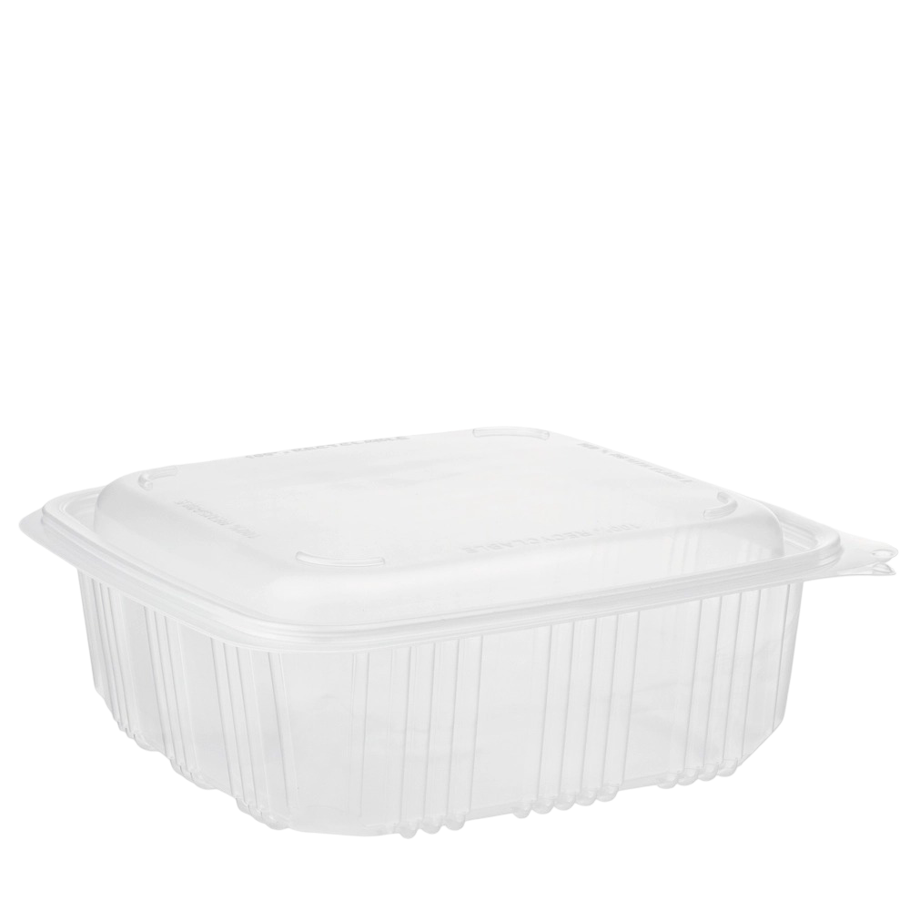 Recipiente plástico branco retangular com tampa transparente segura