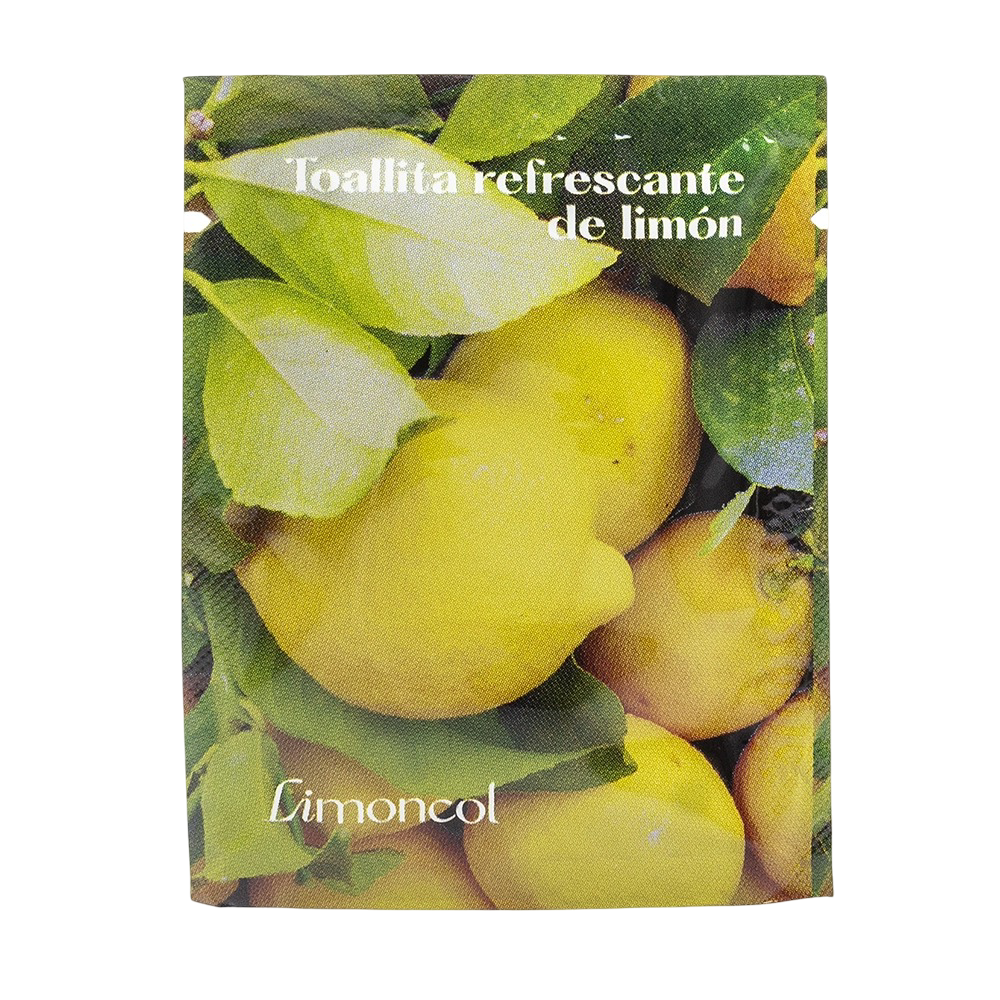 Tolhita de Limpeza “Toalha refrescante de limão” e marca “Limoncol”.